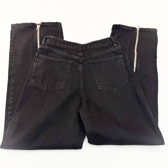 Zara High Waisted Zipper Detail Black Denim Jeans Silver Zipper Size 6 MINT - Picture 5 of 9